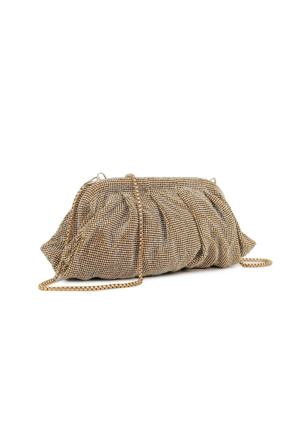 Gold Diamante Ruched Evening Bag