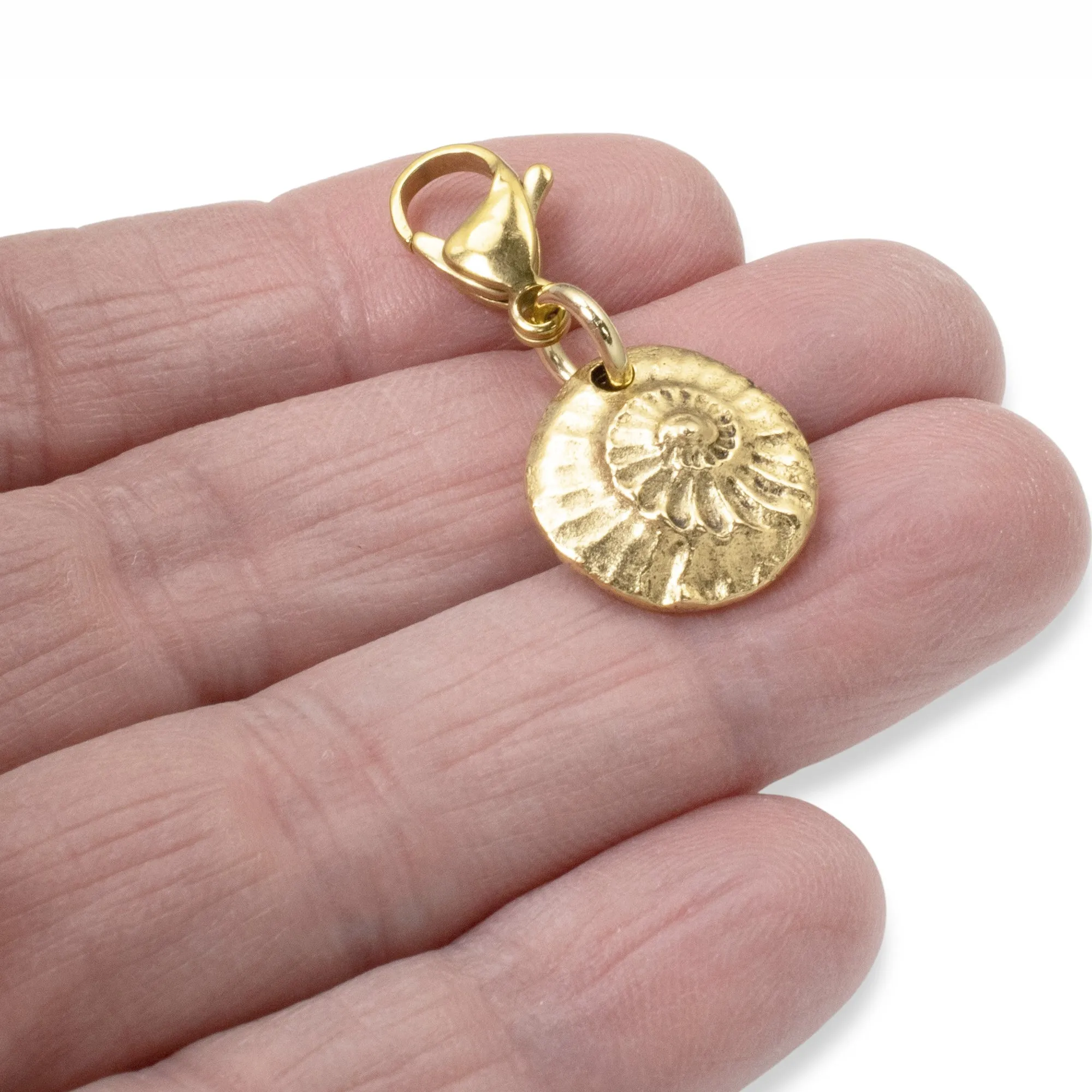 Gold Fossil Clip-on Charm, Prehistoric Elegance, Accessory for Bags and Jewelry