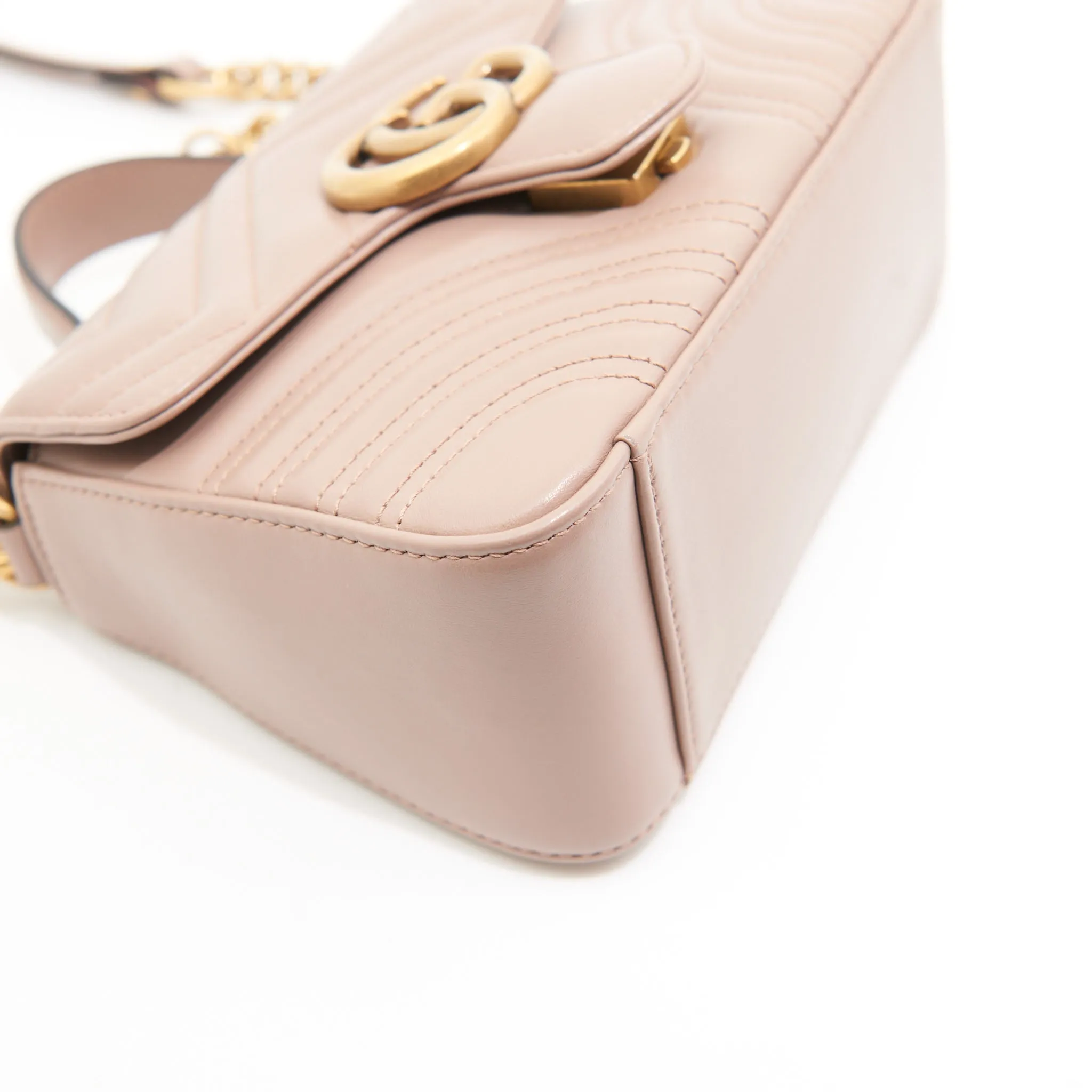 Gucci Leather Marmont GG Top Handle in Beige GHW