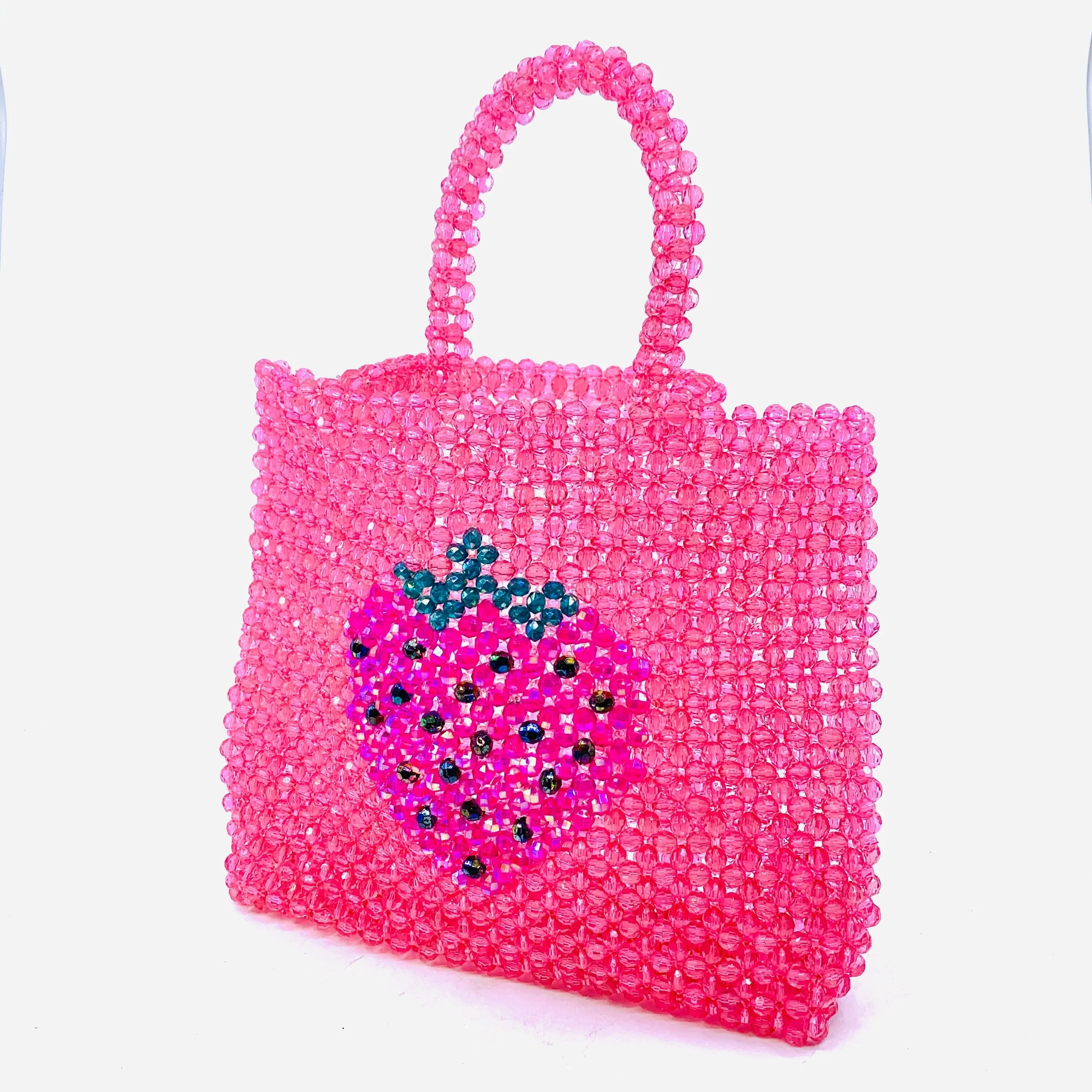 Handmade Acrylic Beaded Tote Bag, Strawberry