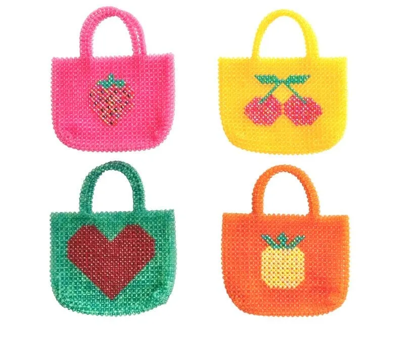 Handmade Acrylic Beaded Tote Bag, Strawberry