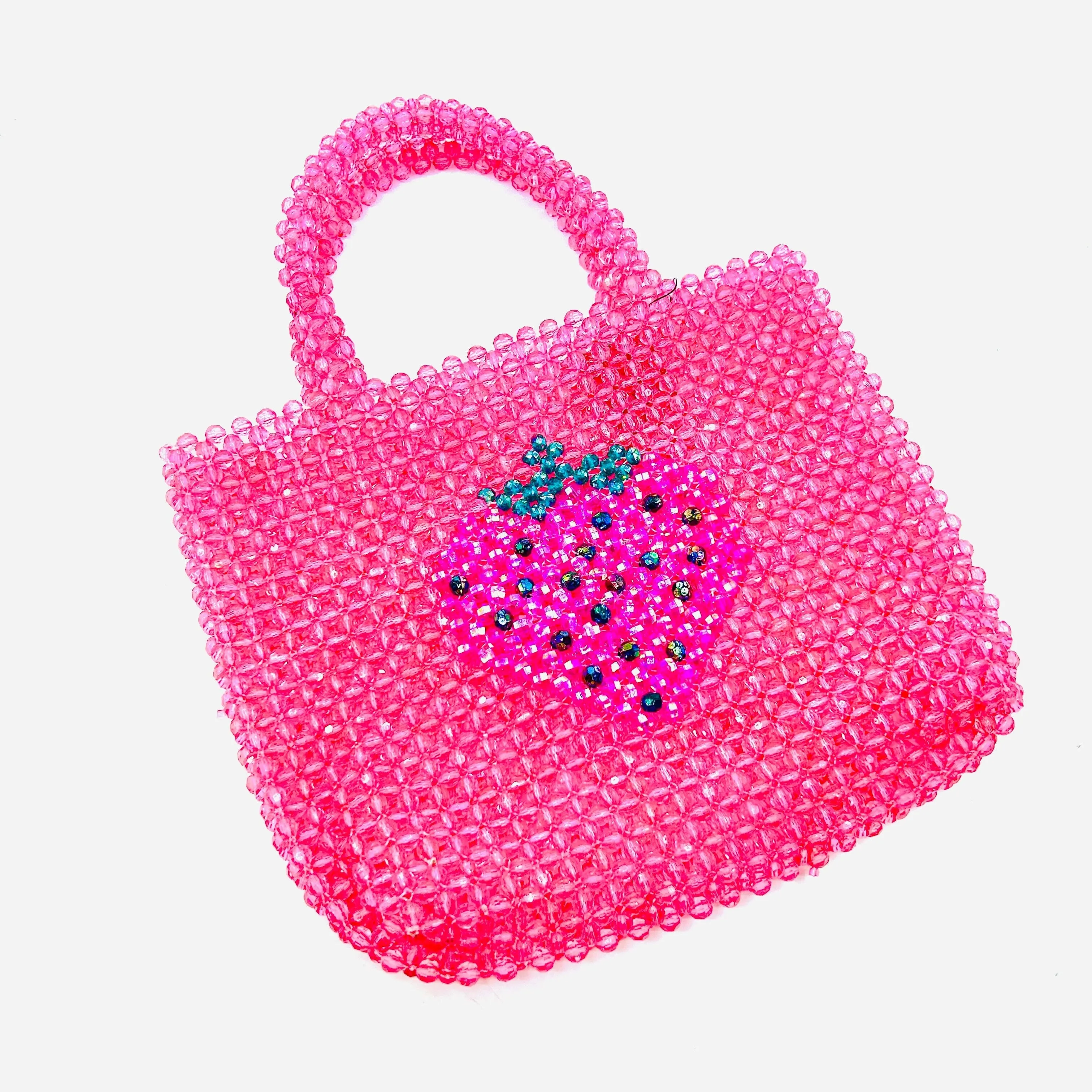 Handmade Acrylic Beaded Tote Bag, Strawberry