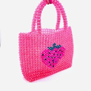 Handmade Acrylic Beaded Tote Bag, Strawberry