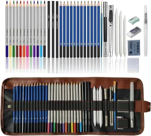 HOTCOLOR Drawing Pencils 38pcs Art Supplies Sketching Pencil Set with Graphite Pencils,Watercolor Pencils with Brushes,Charcoal Pencils for Artists Kids Beginners