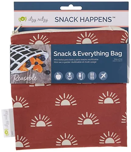 Itzy Ritzy Reusable Snack Bag – 7” x 7” BPA-Free Snack Bag is Food Safe, Washable and Ideal for Storing Snacks, Pacifiers, Electronics and Makeup in a Diaper Bag, Purse or Travel Bag, Terracotta Sunrise