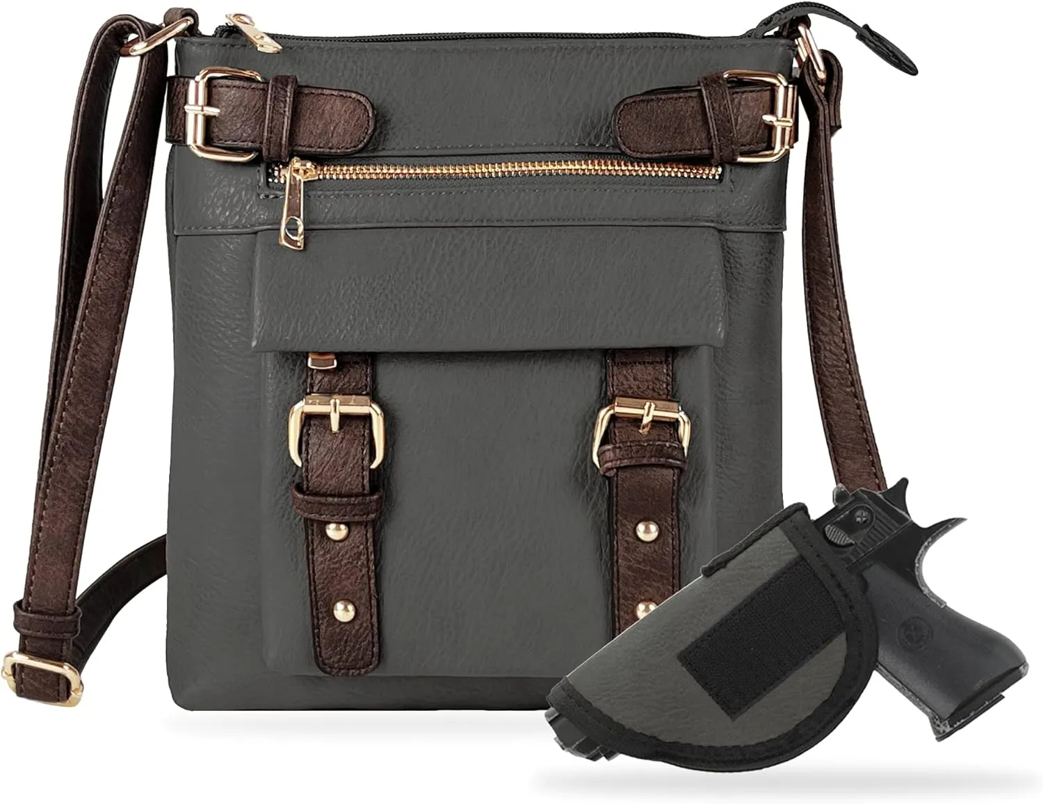 JESSIE & JAMES 2 Toned Belt Concealed Carry Crossbody Bag with Lock and Key