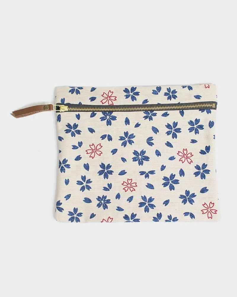 Kiriko Original Flat Zipper Pouch, Medium, Cream Sakura
