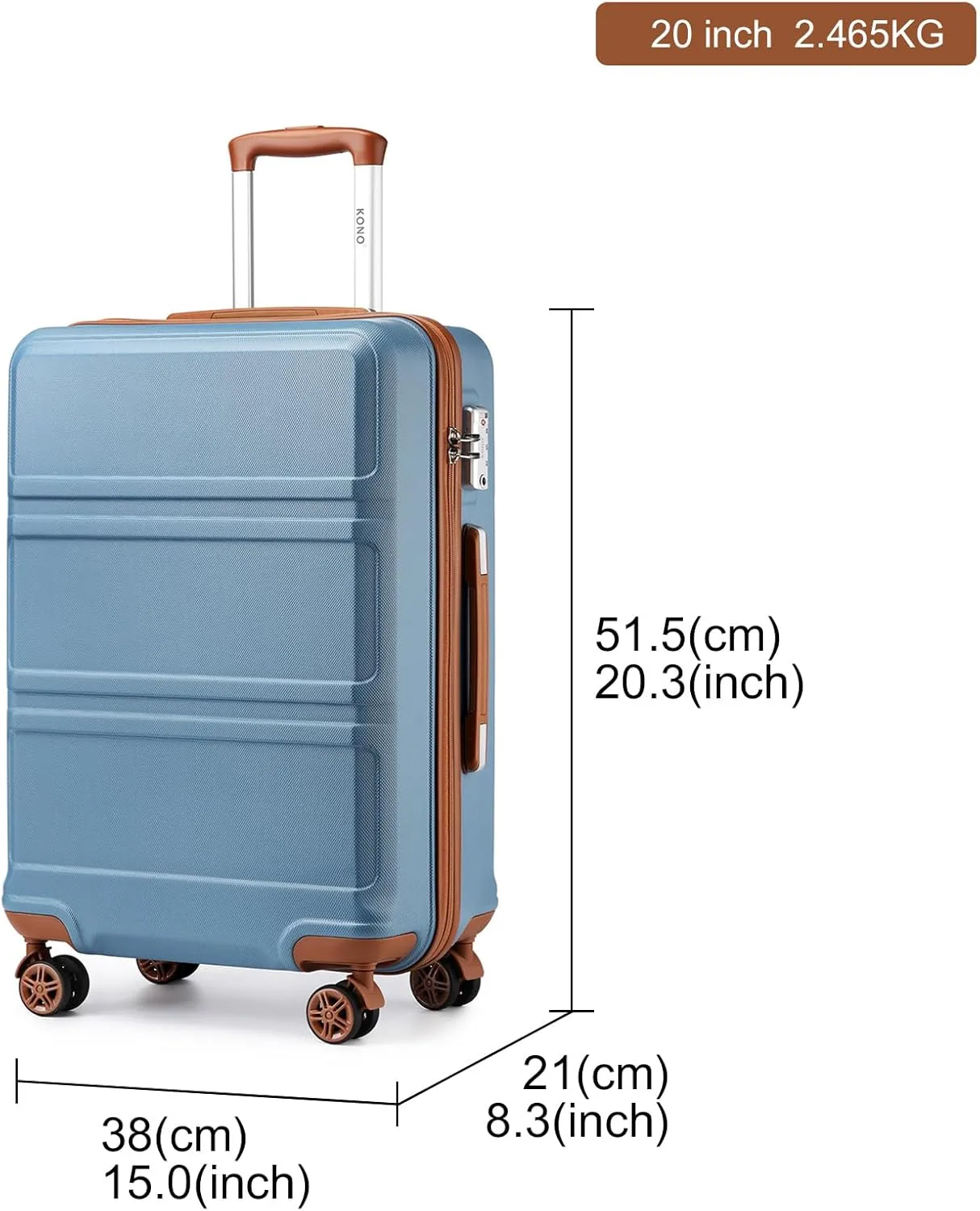 Kono 20'' Carry on Luggage Lightweight with Spinner Wheel TSA Lock Hardside Luggage Airline Approved Carry on Suitcase Apricot Blue