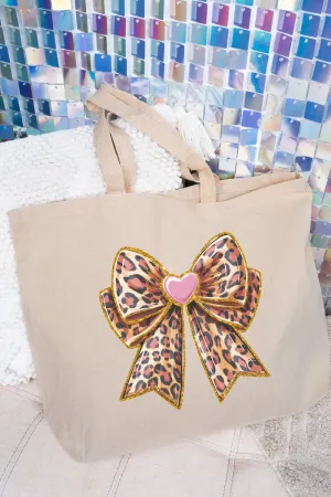 Leopard Love Bow Canvas Jumbo Tote