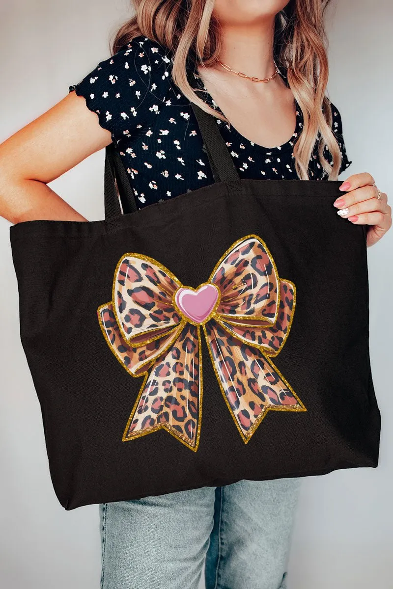 Leopard Love Bow Canvas Jumbo Tote