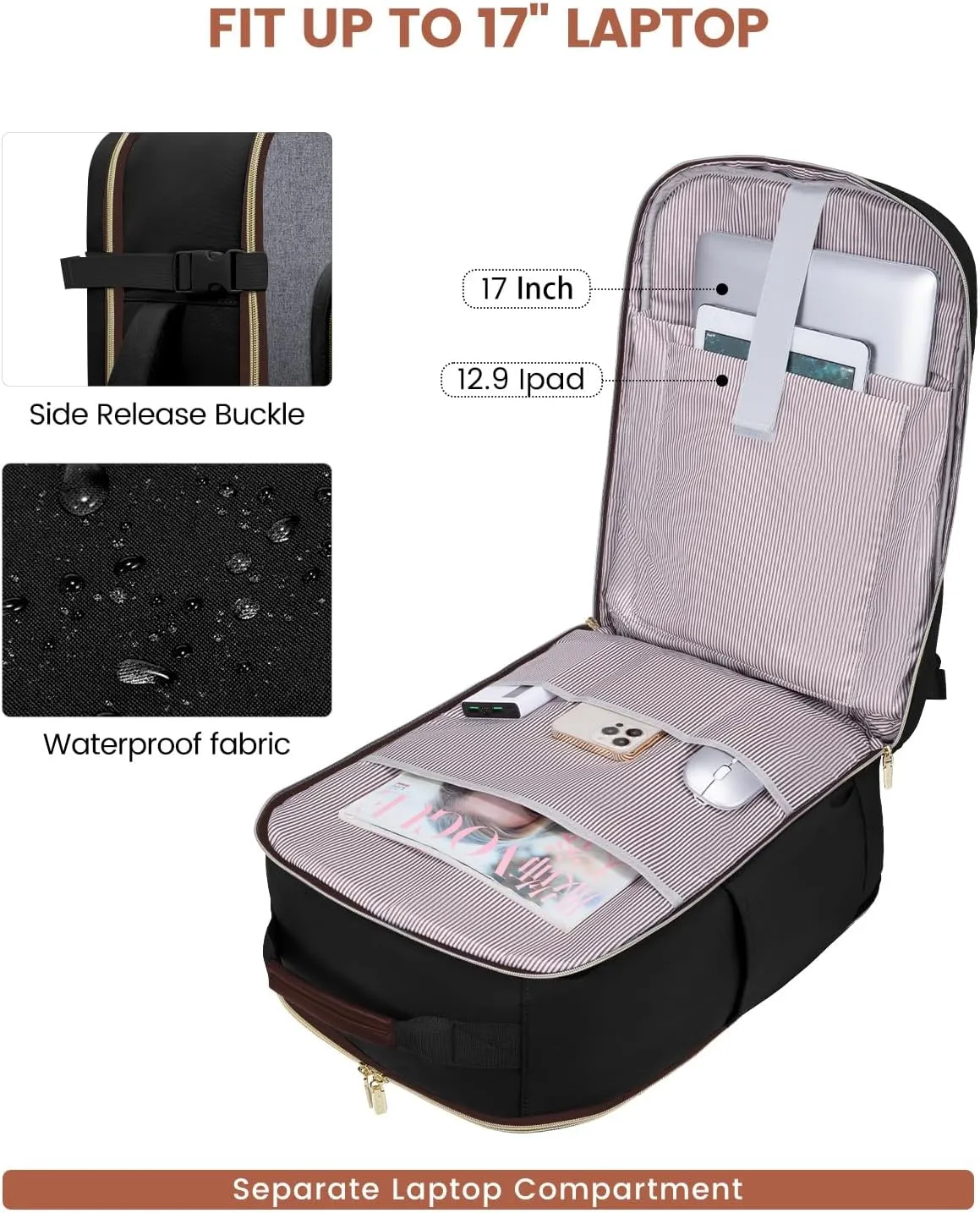 LOVEVOOK 40L Travel Backpack for Women & Men, Large Carry on Backpack for Airplanes with 3 Packing Cubes, TSA Personal Item Travel Bag fits 17" Laptop, Waterproof Weekender Essentials Airline Approved