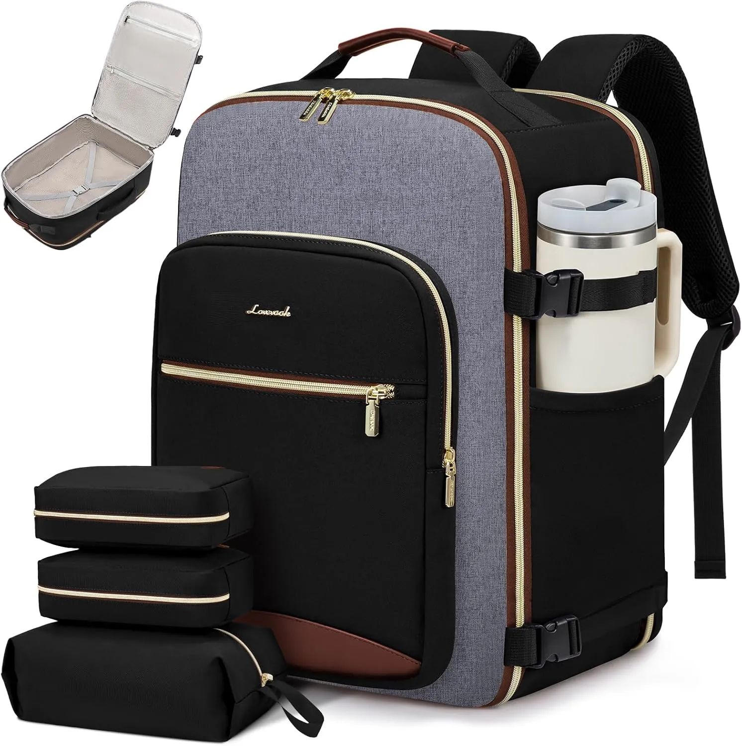 LOVEVOOK 40L Travel Backpack for Women & Men, Large Carry on Backpack for Airplanes with 3 Packing Cubes, TSA Personal Item Travel Bag fits 17" Laptop, Waterproof Weekender Essentials Airline Approved