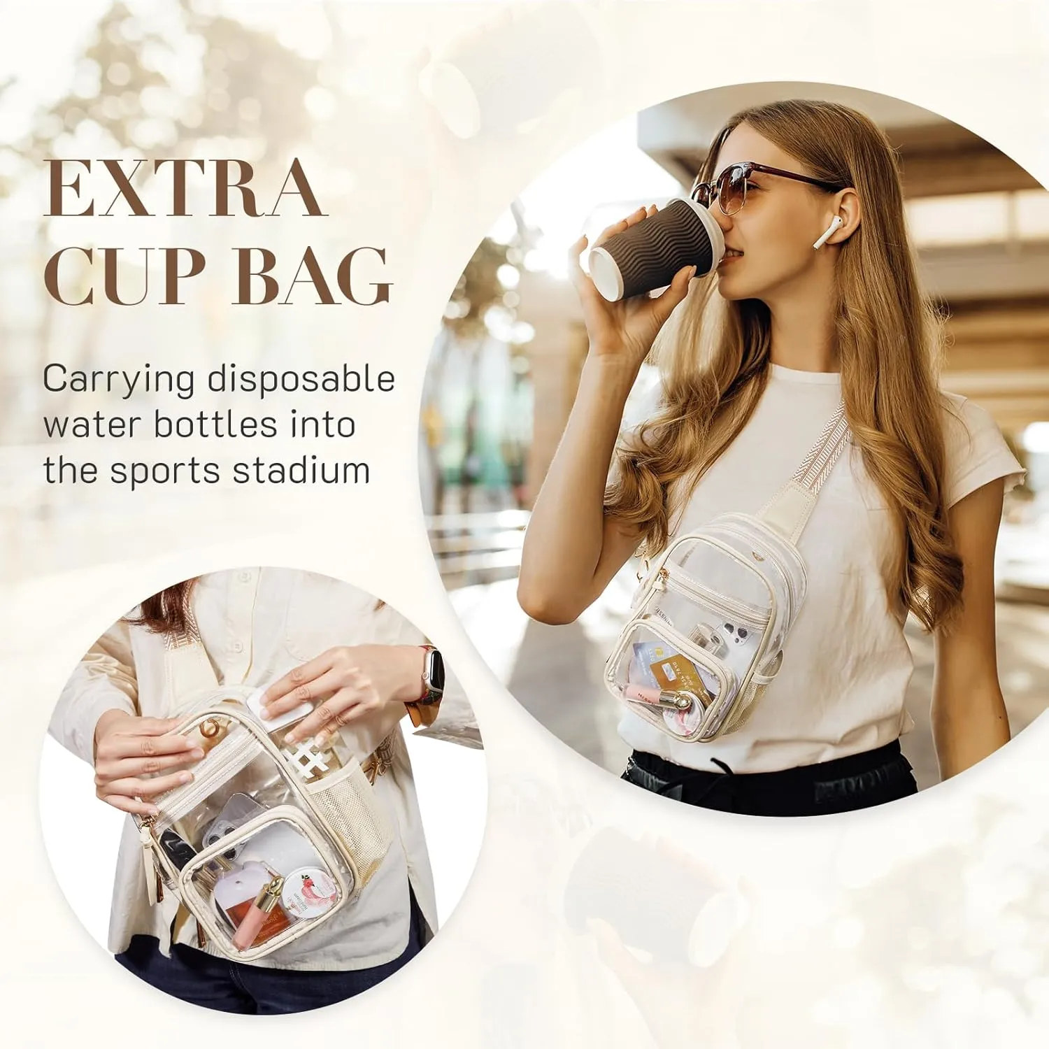 Missnine Clear Bag for Stadium Events Clear Sling Bag Fanny Pack Crossbody Purse for Sport Concert with Side Mesh Pocket