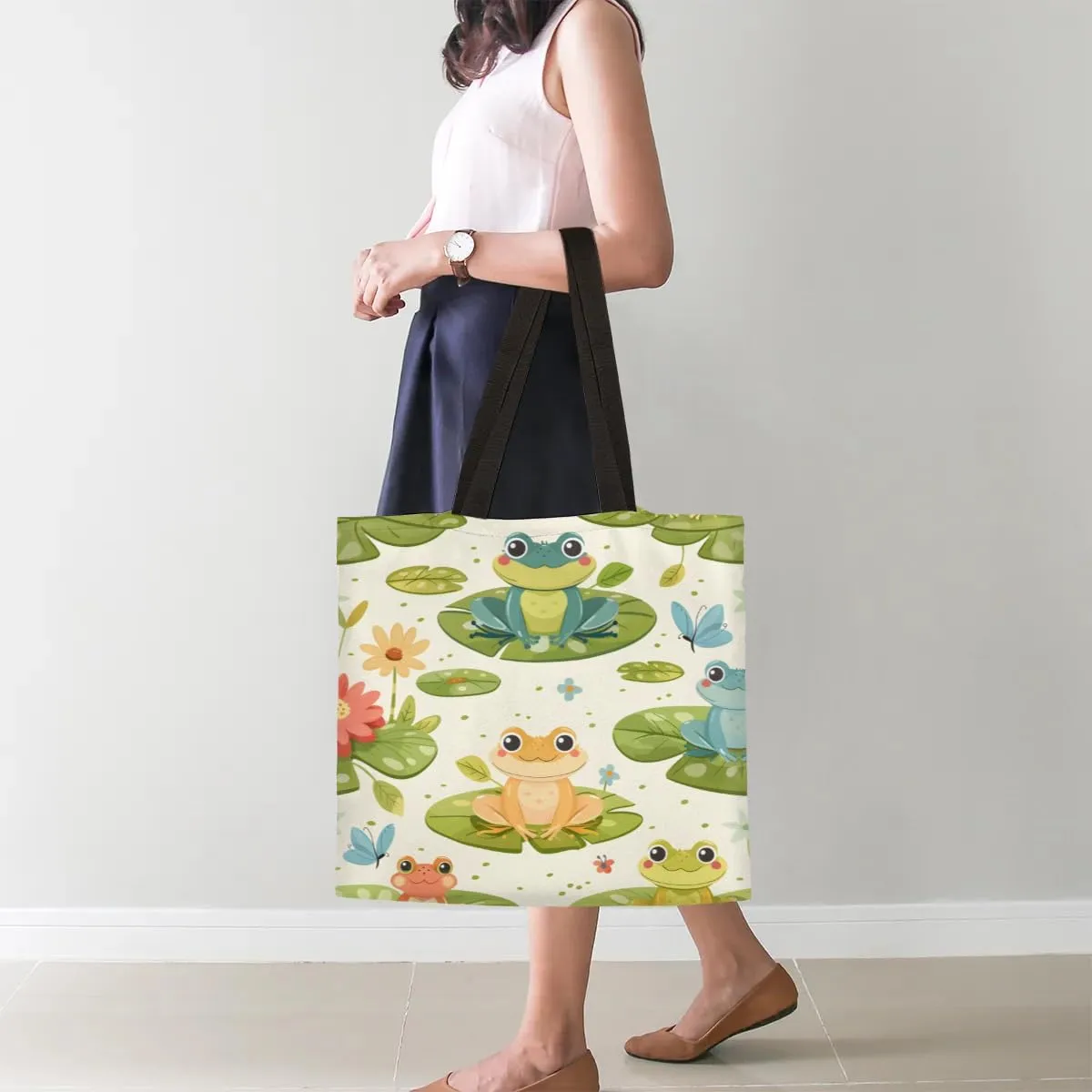 Panda Colorful Couds Cone Hat Canvas Tote Bag for Women Men Stylish Tote Handbag Shoulder Bag Reusable Grocery Bag