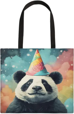 Panda Colorful Couds Cone Hat Canvas Tote Bag for Women Men Stylish Tote Handbag Shoulder Bag Reusable Grocery Bag