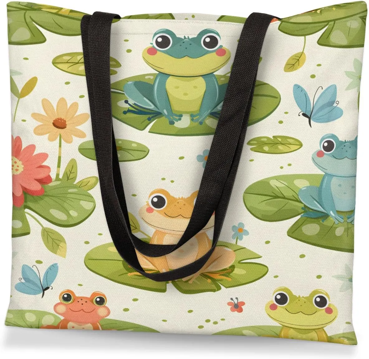 Panda Colorful Couds Cone Hat Canvas Tote Bag for Women Men Stylish Tote Handbag Shoulder Bag Reusable Grocery Bag
