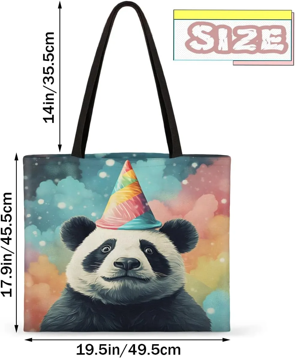 Panda Colorful Couds Cone Hat Canvas Tote Bag for Women Men Stylish Tote Handbag Shoulder Bag Reusable Grocery Bag