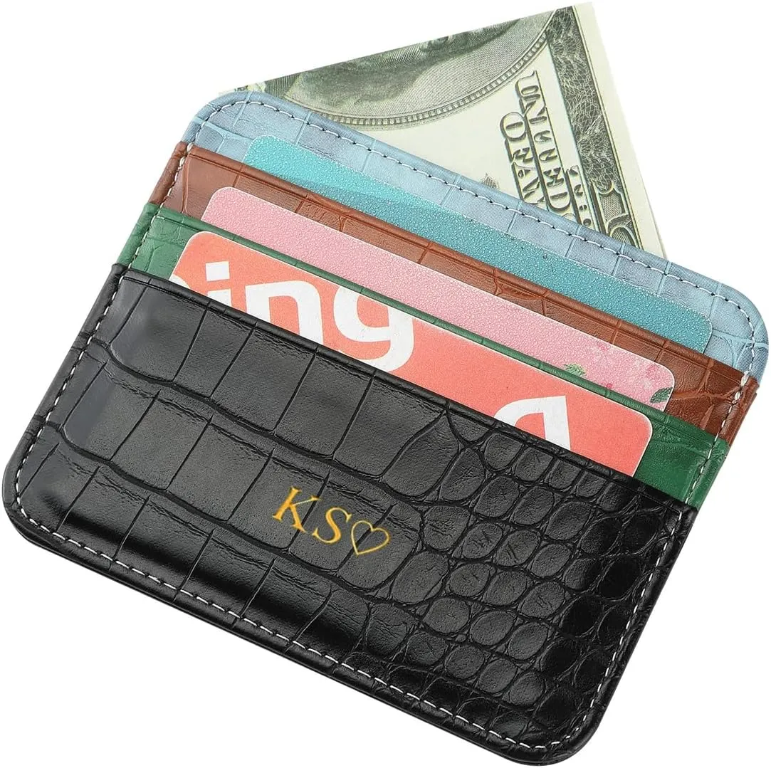 Personalisa Gold Silver Initial letters Credit Card Holder Wallet, PU Leather Ultra Slim Wallet, Thin Minimalist Credit Card Case Card Protector, Front Pocket Wallets for Men, Women (Black)