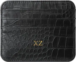Personalisa Gold Silver Initial letters Credit Card Holder Wallet, PU Leather Ultra Slim Wallet, Thin Minimalist Credit Card Case Card Protector, Front Pocket Wallets for Men, Women (Black)