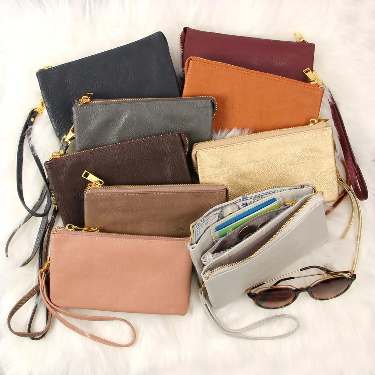 RIAH FASHION Convertible Faux Leather Wallet Purse Clutch - Mini Handbag Detachable Chain Crossbody Strap Phone Holder