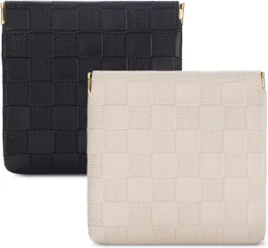 Sightor 2PCS Small Makeup Bag for Purse, Mini Cosmetic Bag Waterproof Pouch for Women, Checkered Purse Self-closing Small Travel Kit Coin Lipstick Cosmetic Storage Bag (Black, Beige)