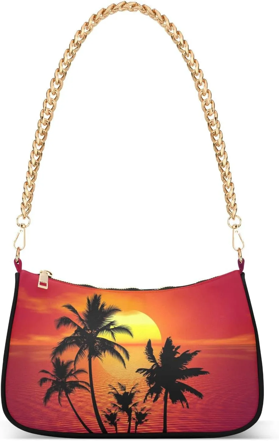Small Chain Shoulder Bag for Women Travel Hobo Tote Handbag Clutch Purse with Zipper