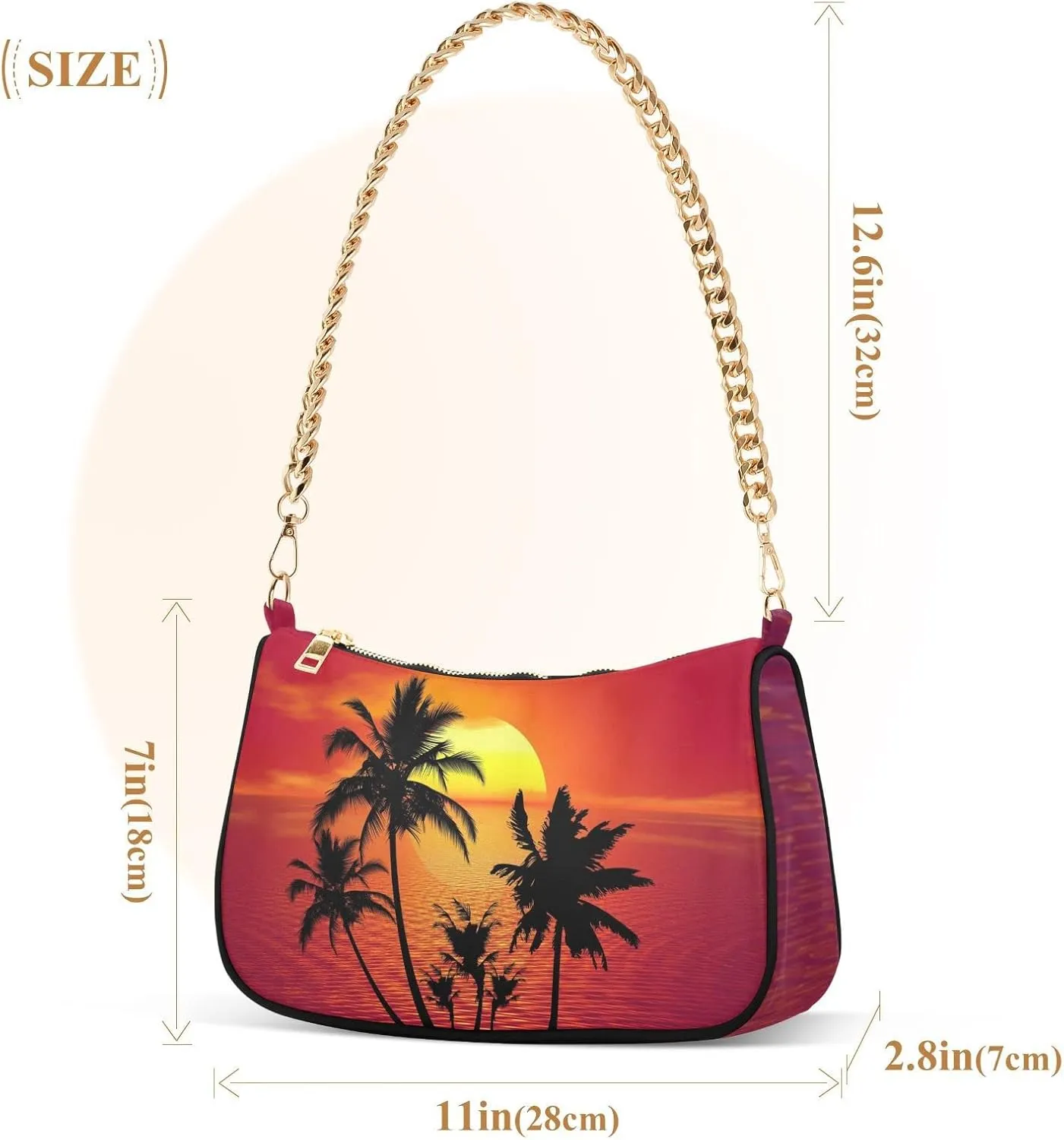 Small Chain Shoulder Bag for Women Travel Hobo Tote Handbag Clutch Purse with Zipper