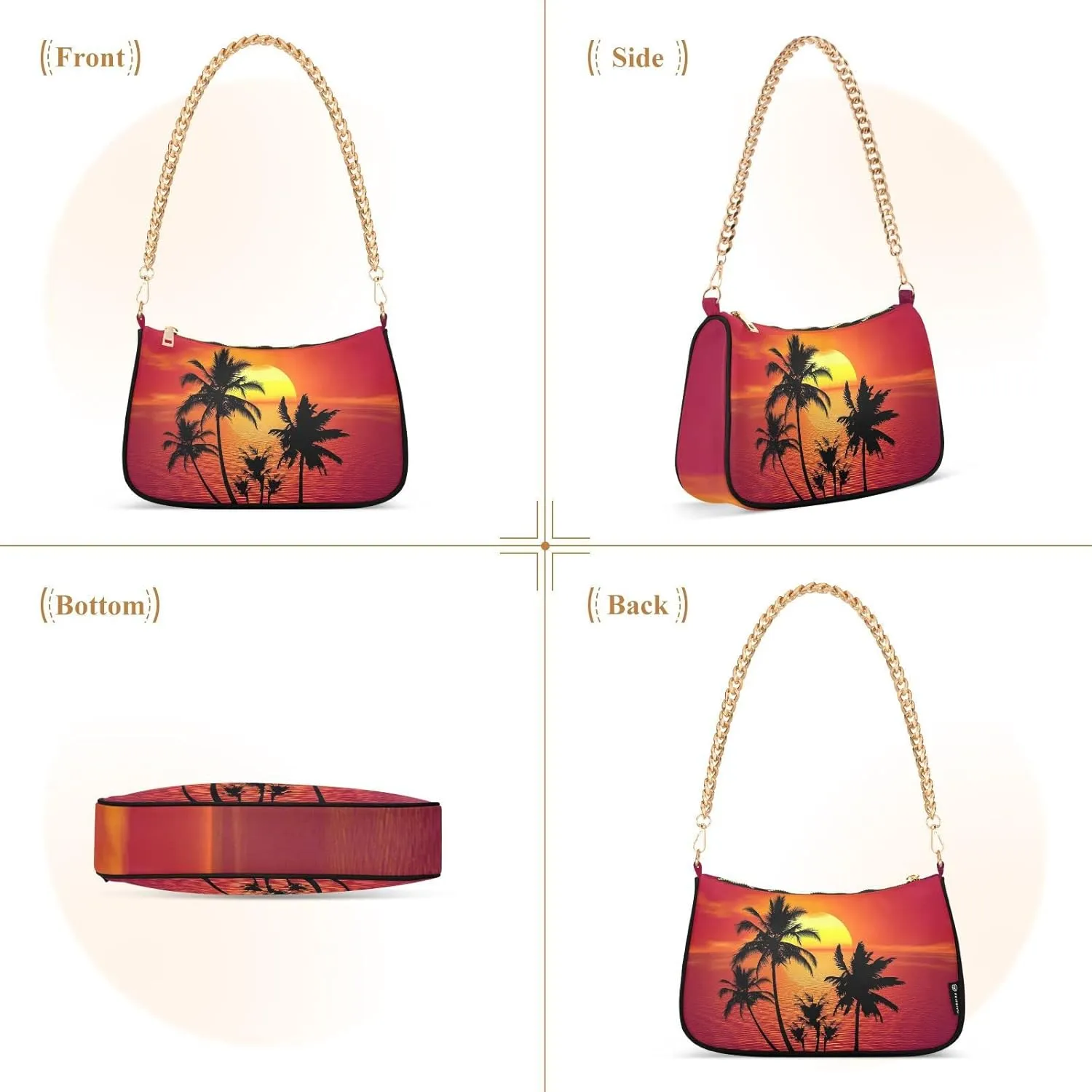 Small Chain Shoulder Bag for Women Travel Hobo Tote Handbag Clutch Purse with Zipper
