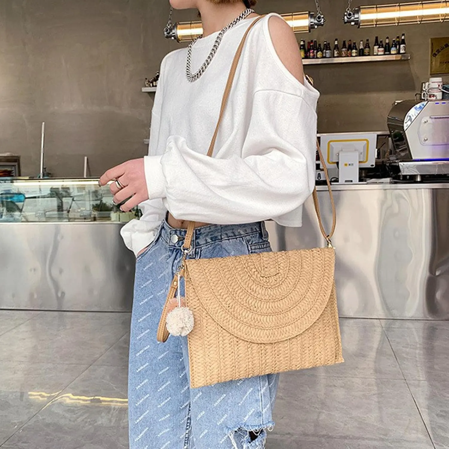 Small Summer Beach Bags Straw Beach Bag Woven Purse Cute Womens Handbag Shoulder Purse Straw Clutch Purses