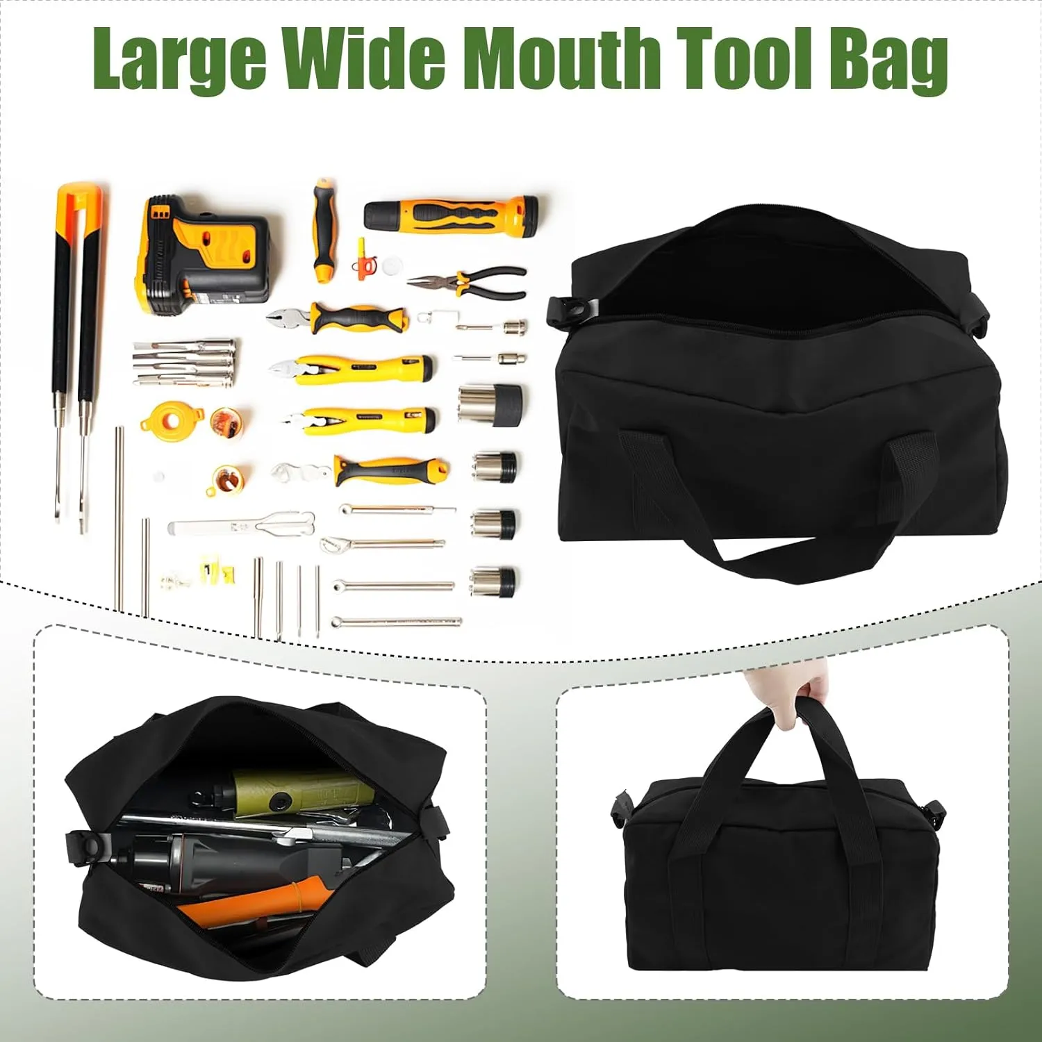 Small Tool Bag, Close Top Wide Mouth Tool Organizer Bag, Large Capacity Tool Bags for Men, Canvas Tool Storage Bag for Storage Handbag for Screwdrivers, Wrench, Pliers Repair Hand Tools