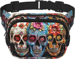 sugar skulls print Fashion Waist Packs Crossbody Belt Bag Fanny Pack for Women Crossbody for Traveling Running