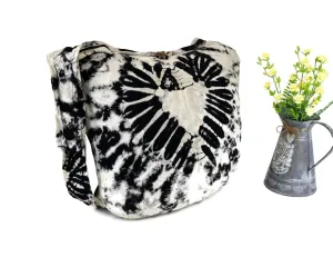 Tie Dye Bag Purse Hobo Crossbody Sling Hobo Shoulder cotton Messenger Bags Top Zip Festival Heart Black off-white