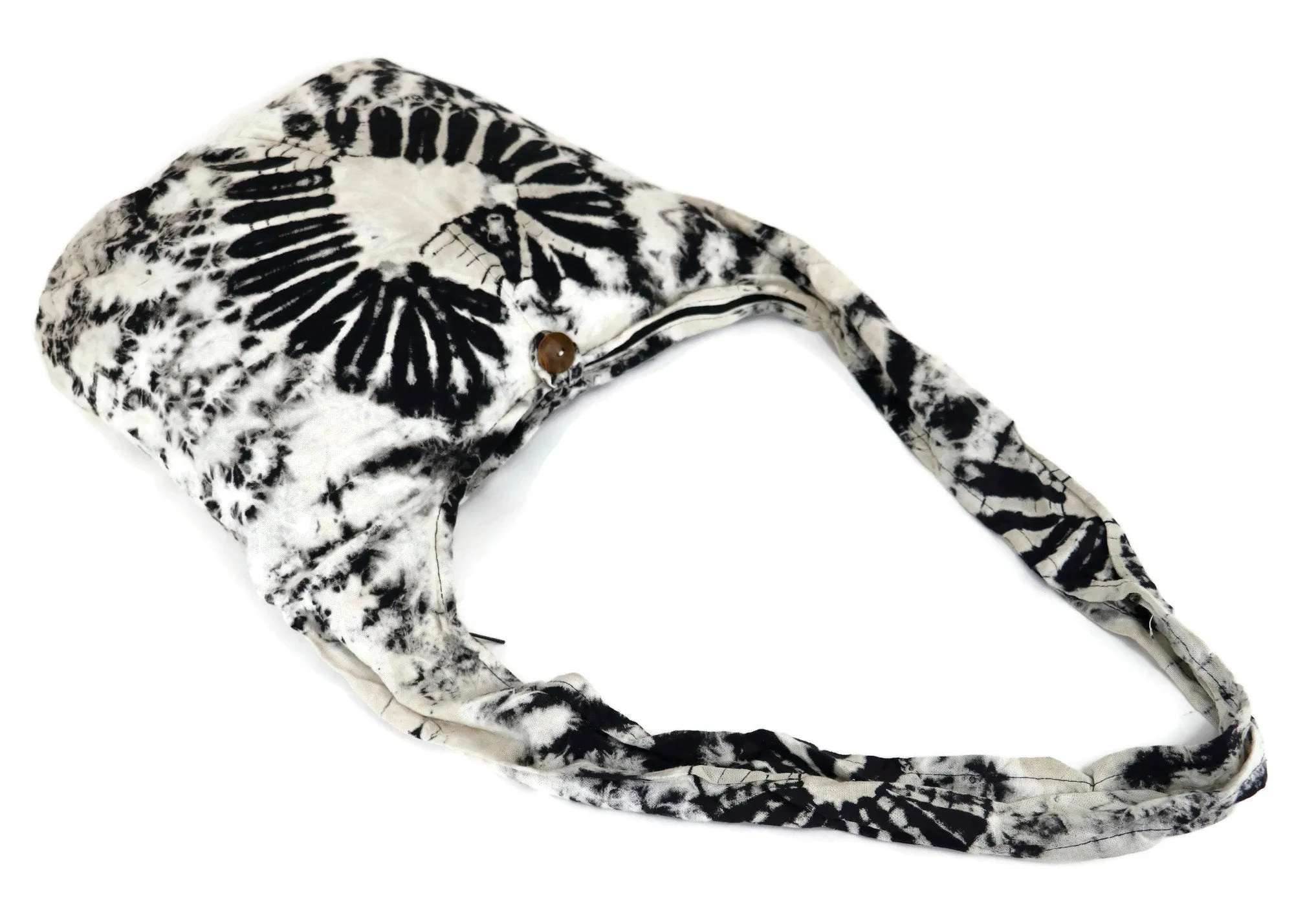 Tie Dye Bag Purse Hobo Crossbody Sling Hobo Shoulder cotton Messenger Bags Top Zip Festival Heart Black off-white