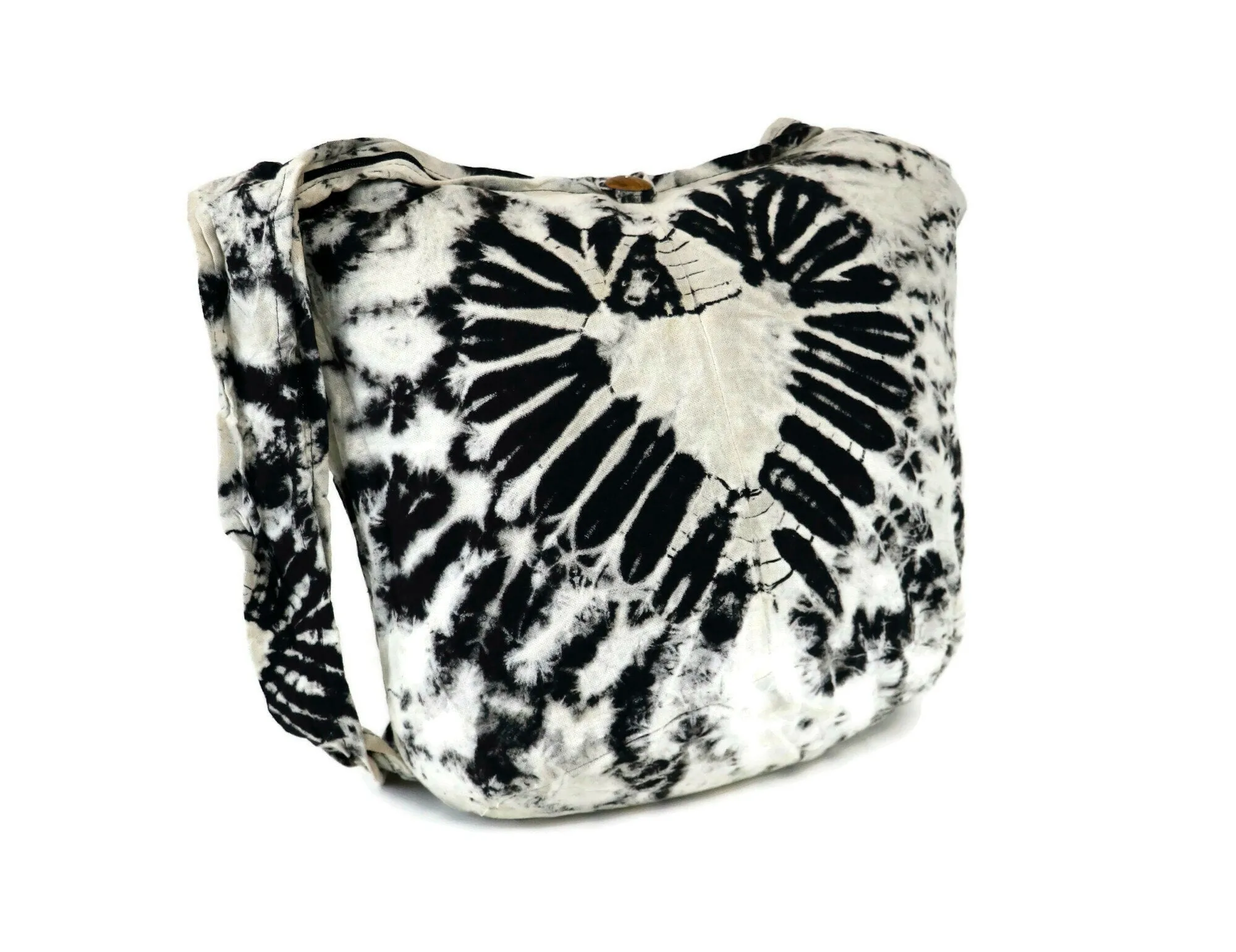 Tie Dye Bag Purse Hobo Crossbody Sling Hobo Shoulder cotton Messenger Bags Top Zip Festival Heart Black off-white