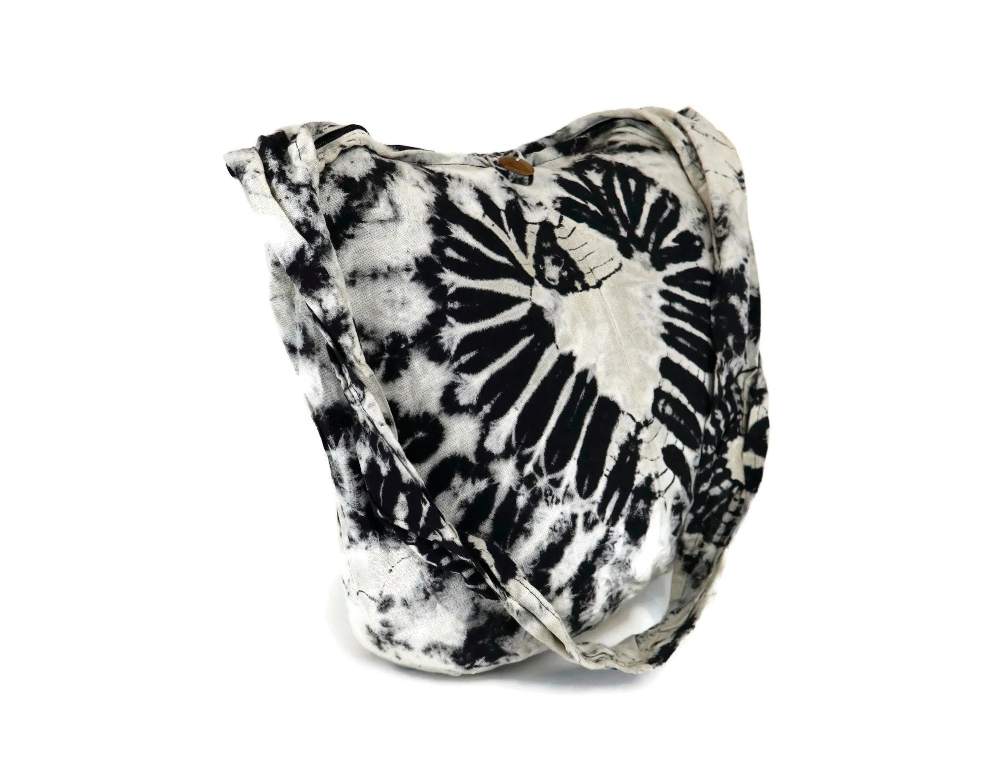 Tie Dye Bag Purse Hobo Crossbody Sling Hobo Shoulder cotton Messenger Bags Top Zip Festival Heart Black off-white