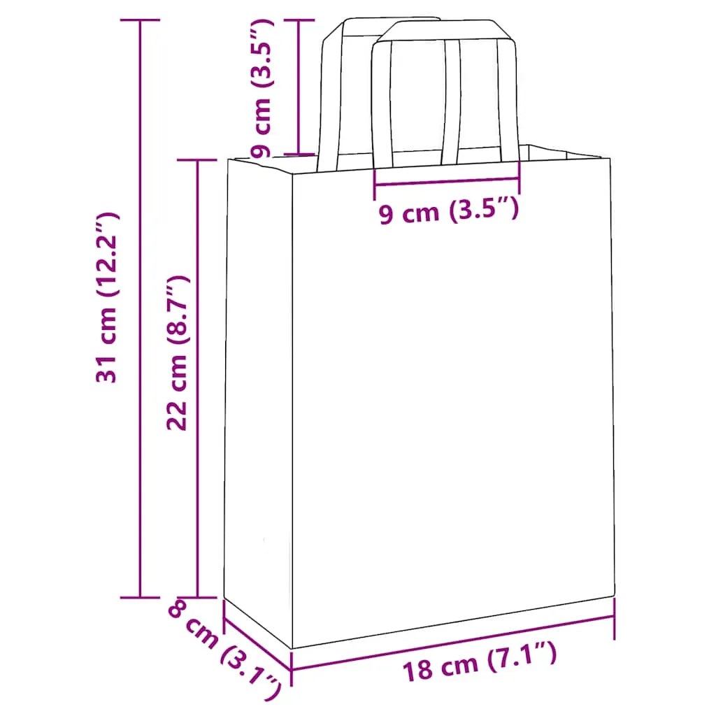 vidaXL Paper Bags 250 pcs with Handles Green 18x8x22 cm