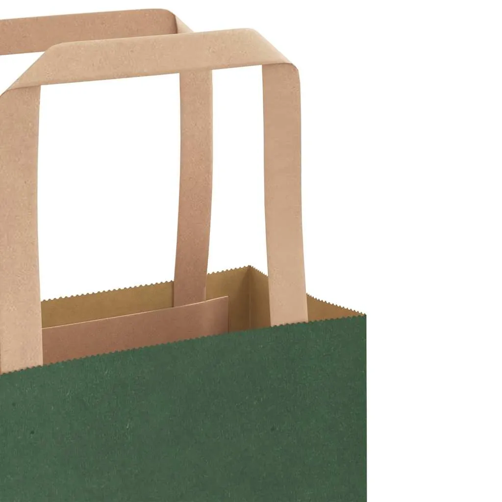 vidaXL Paper Bags 250 pcs with Handles Green 18x8x22 cm