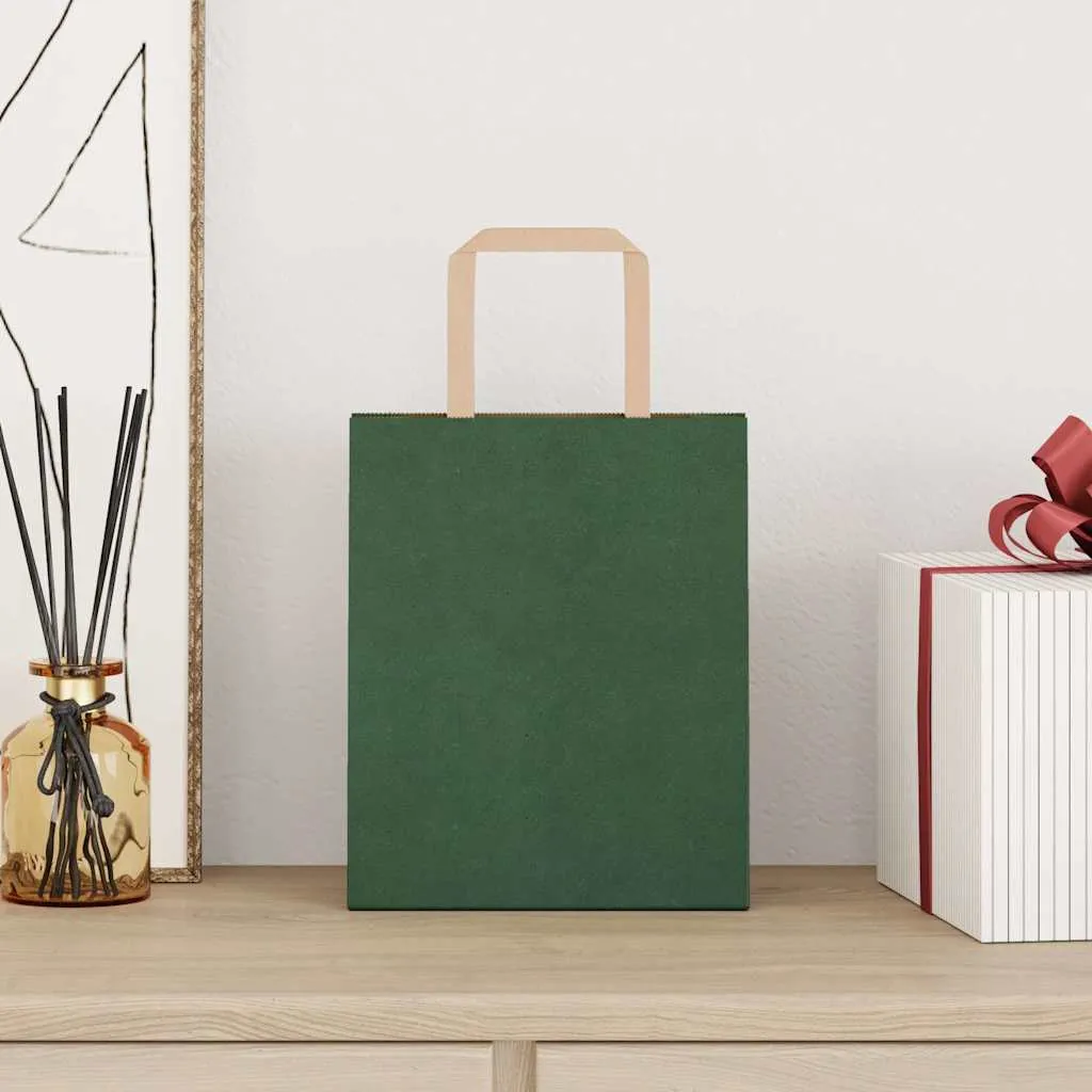 vidaXL Paper Bags 250 pcs with Handles Green 18x8x22 cm
