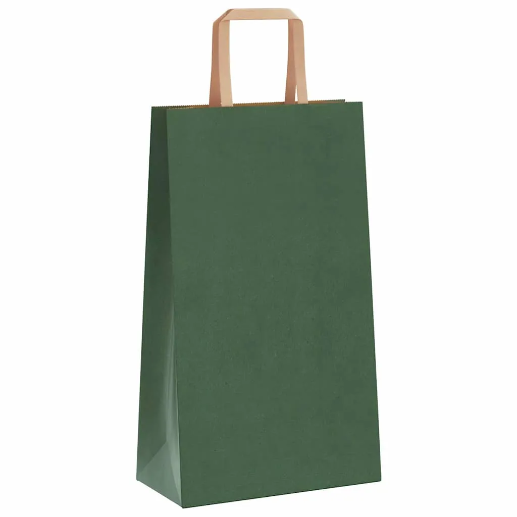 vidaXL Paper Bags 250 pcs with Handles Green 21x11x36 cm