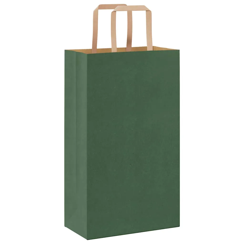 vidaXL Paper Bags 250 pcs with Handles Green 21x11x36 cm