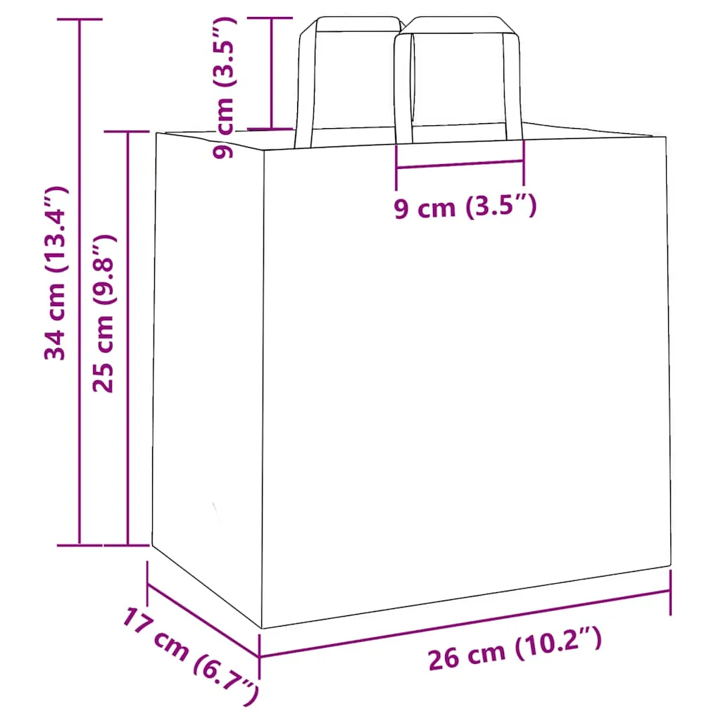 vidaXL Paper Bags 250 pcs with Handles Pink 26x17x25 cm