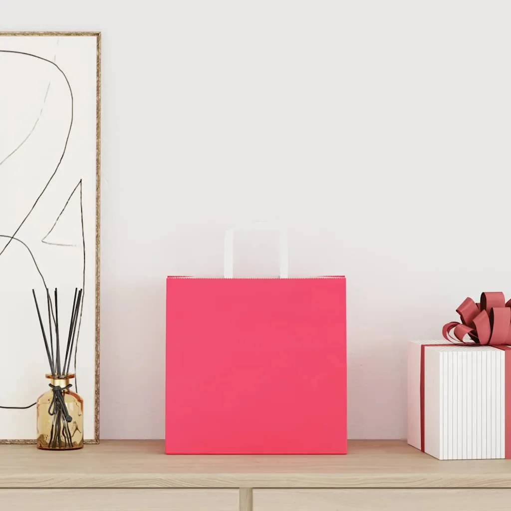 vidaXL Paper Bags 250 pcs with Handles Pink 26x17x25 cm