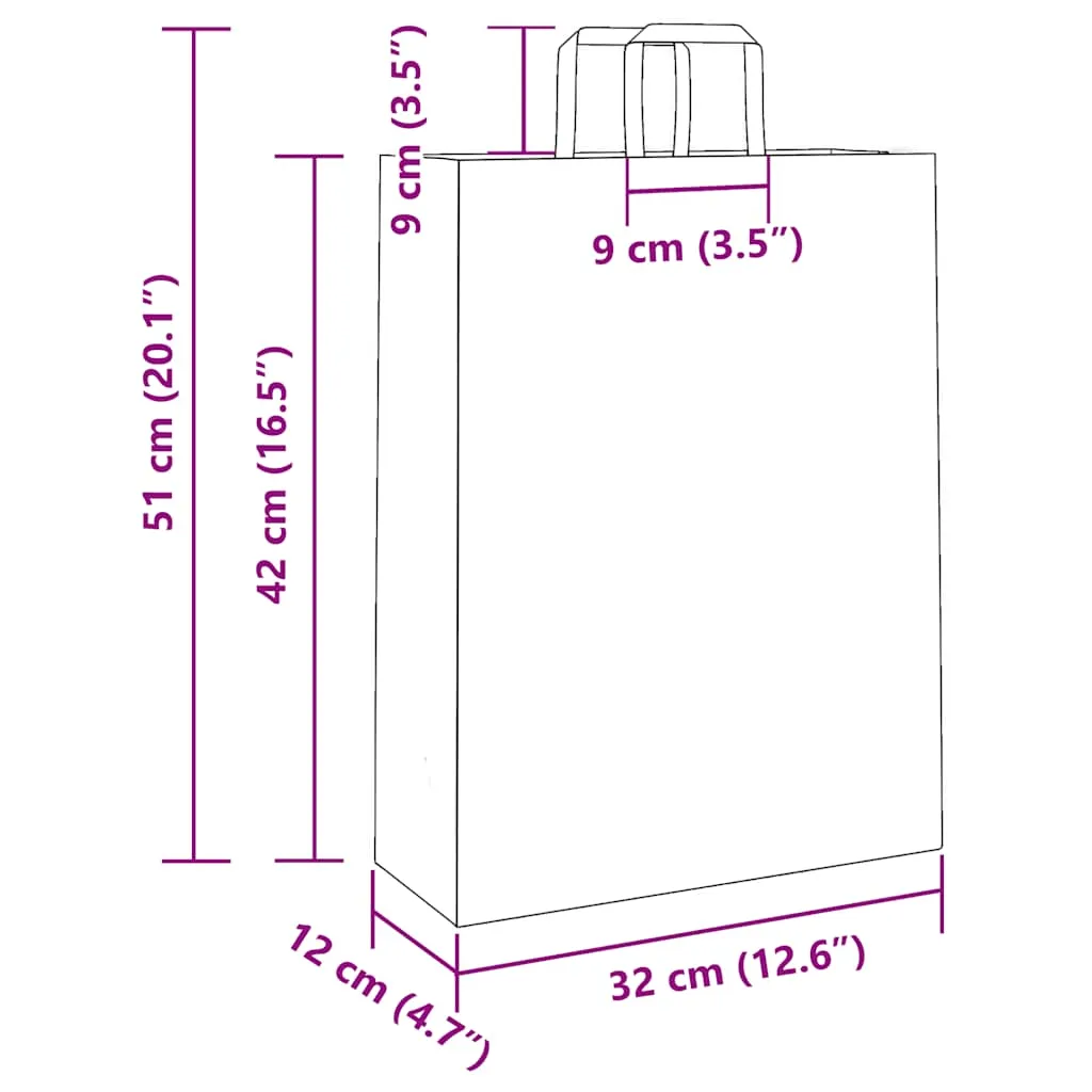 vidaXL Paper Bags 250 pcs with Handles Red 32x12x42 cm