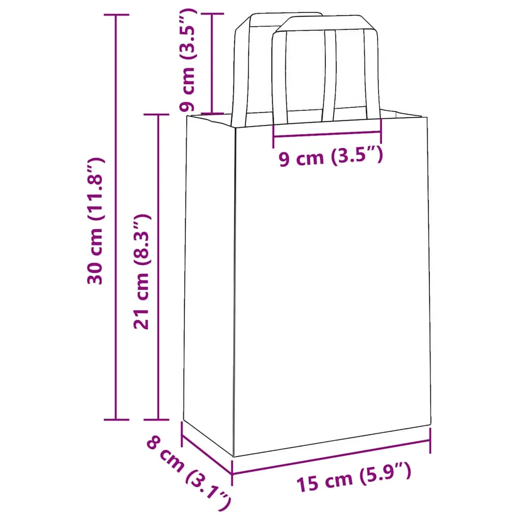 vidaXL Paper Bags 250 pcs with Handles White 15x8x21 cm