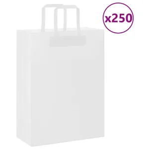 vidaXL Paper Bags 250 pcs with Handles White 26x12x35 cm