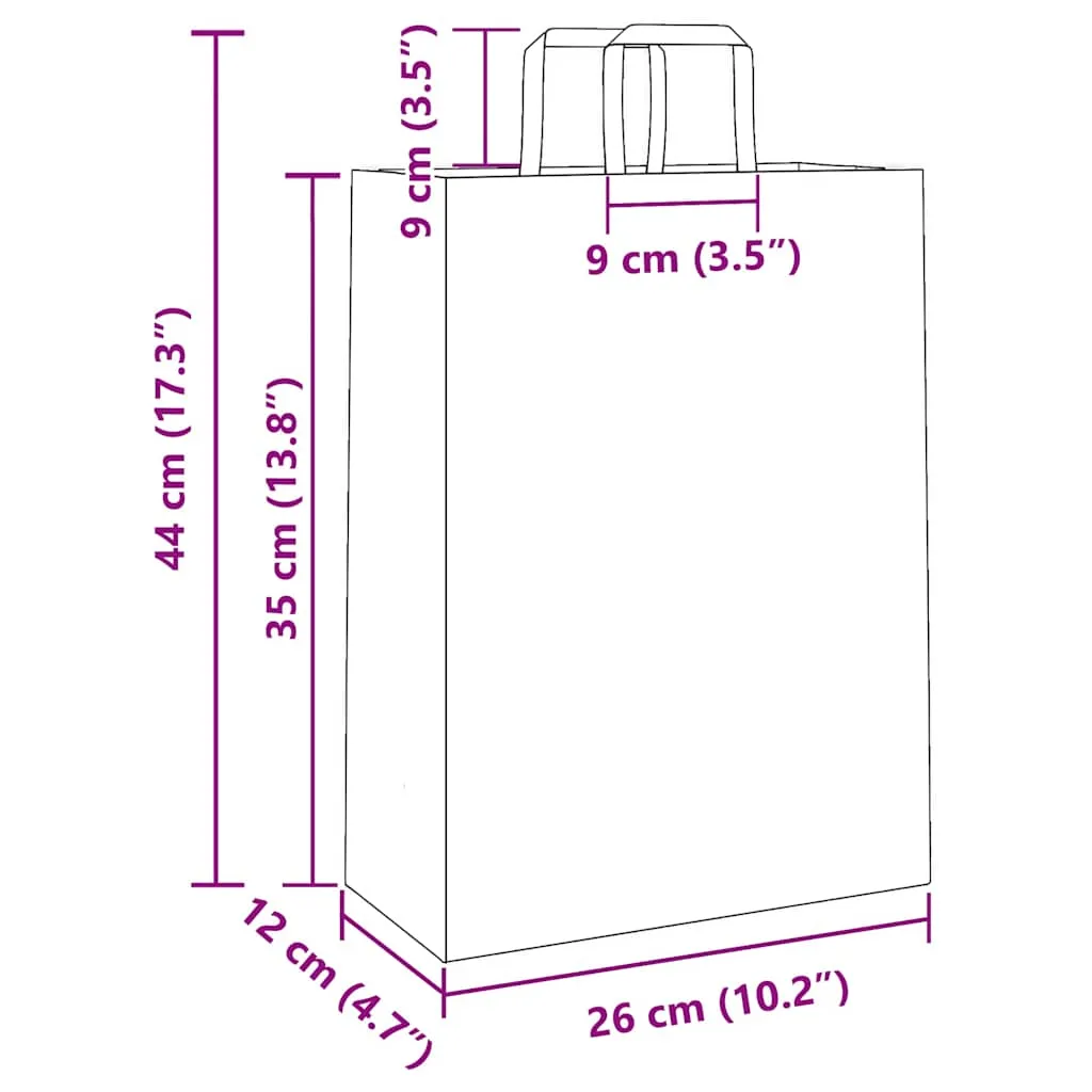 vidaXL Paper Bags 250 pcs with Handles White 26x12x35 cm