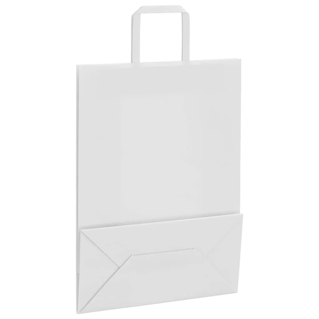 vidaXL Paper Bags 250 pcs with Handles White 26x12x35 cm