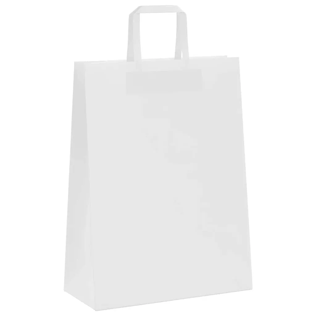 vidaXL Paper Bags 250 pcs with Handles White 26x12x35 cm