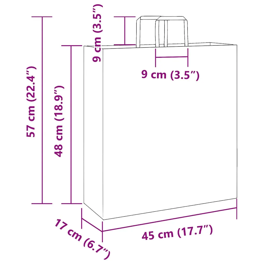 vidaXL Paper Bags 250 pcs with Handles White 45x17x48 cm