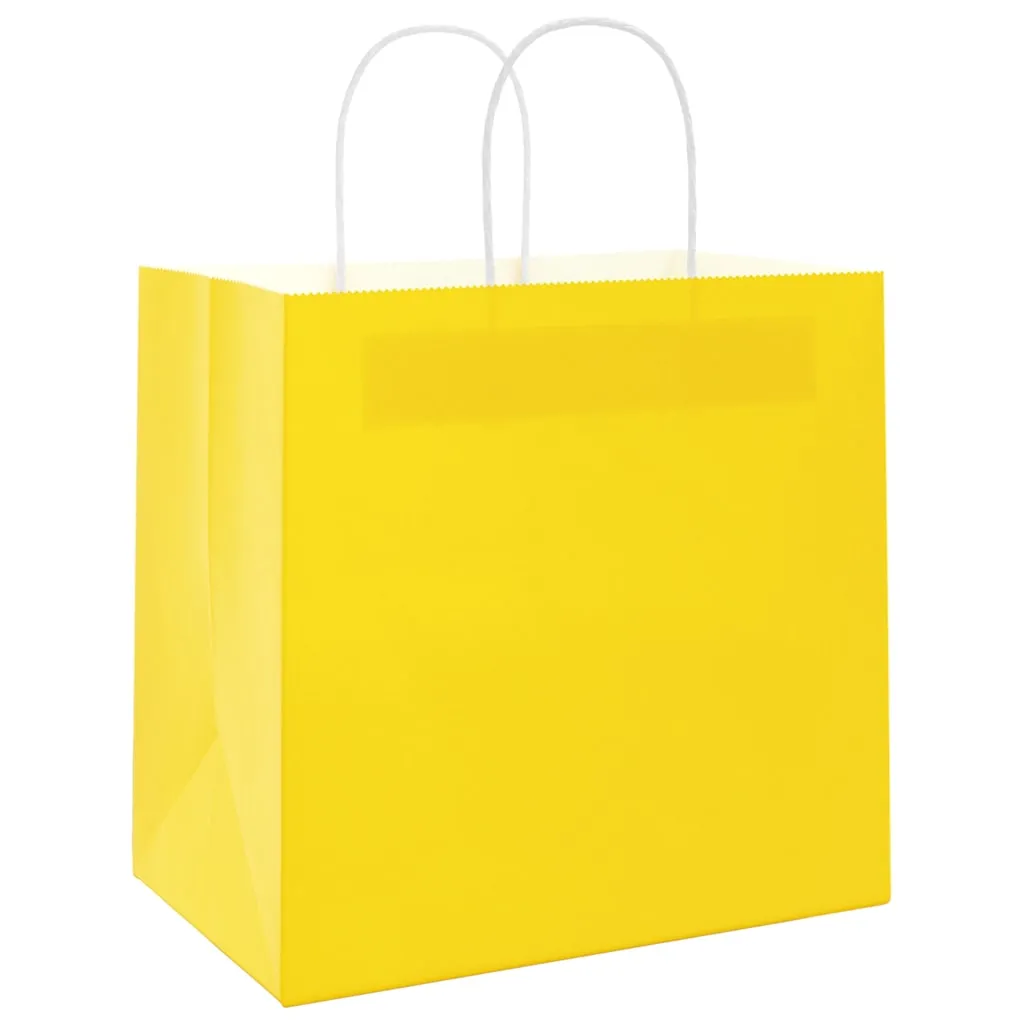 vidaXL Paper Bags 250 pcs with Handles Yellow 21x11x36 cm